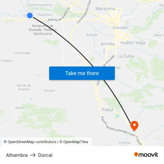 Alhambra to Dúrcal map