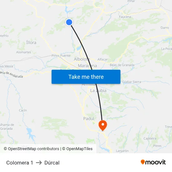 Colomera 1 to Dúrcal map