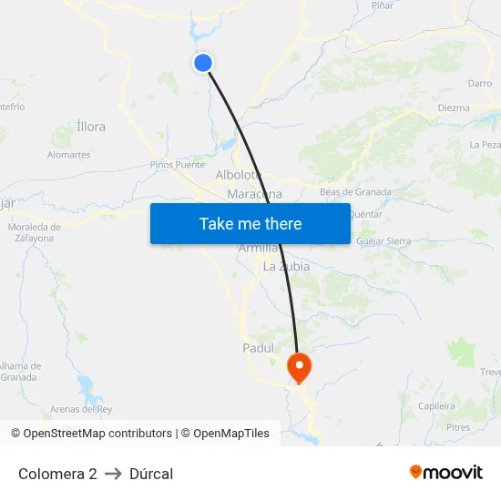Colomera 2 to Dúrcal map
