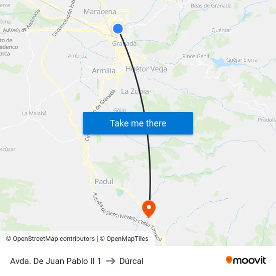 Avda. De Juan Pablo II 1 to Dúrcal map