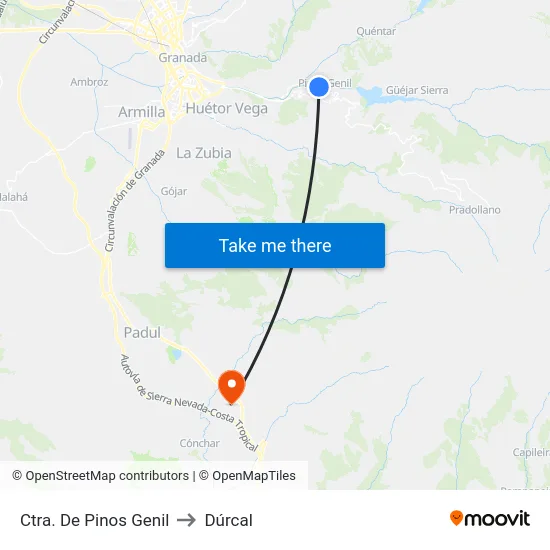 Ctra. De Pinos Genil to Dúrcal map