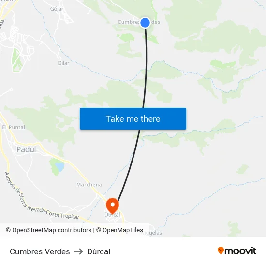 Cumbres Verdes to Dúrcal map