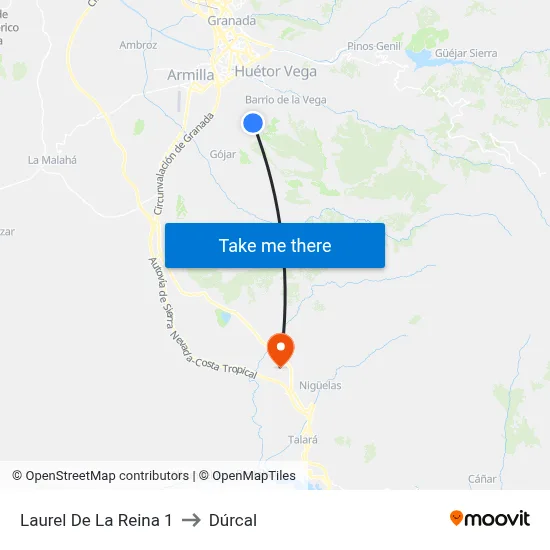 Laurel De La Reina 1 to Dúrcal map