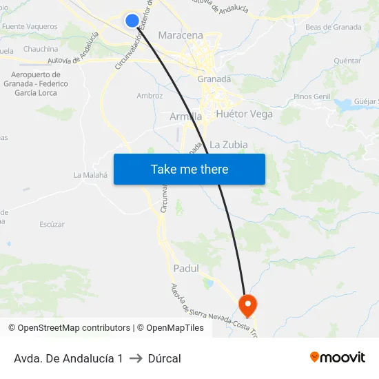 Avda. De Andalucía 1 to Dúrcal map