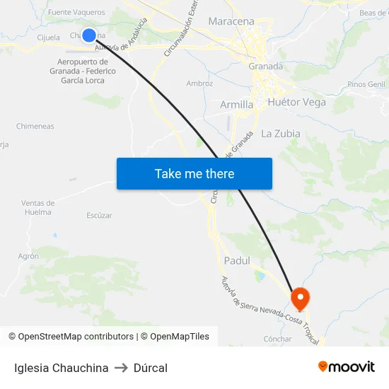 Iglesia Chauchina to Dúrcal map