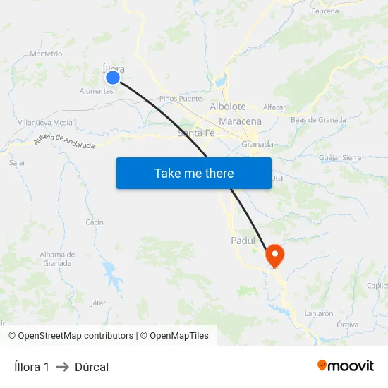 Íllora 1 to Dúrcal map