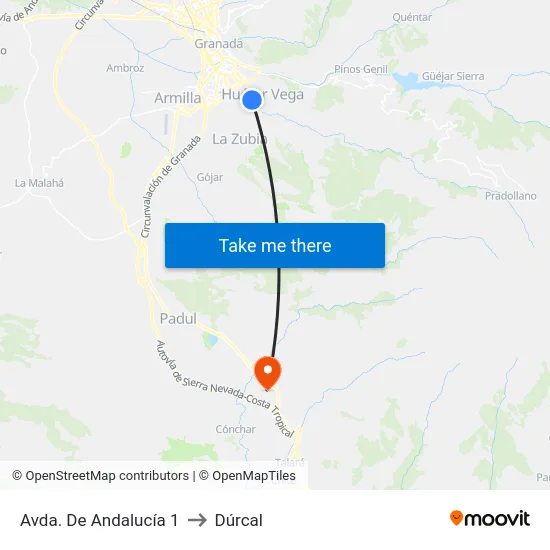 Avda. De Andalucía 1 to Dúrcal map