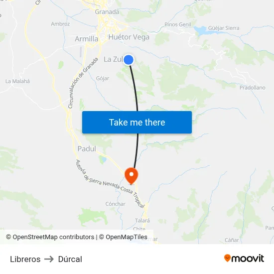 Libreros to Dúrcal map