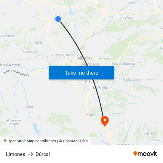 Limones to Dúrcal map