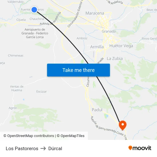 Los Pastoreros to Dúrcal map