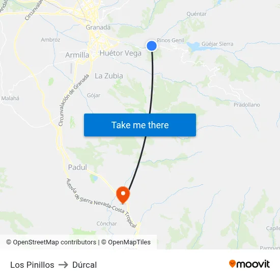 Los Pinillos to Dúrcal map