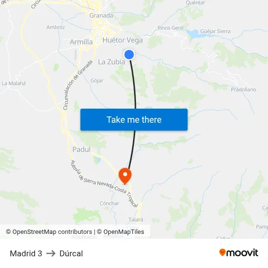 Madrid 3 to Dúrcal map
