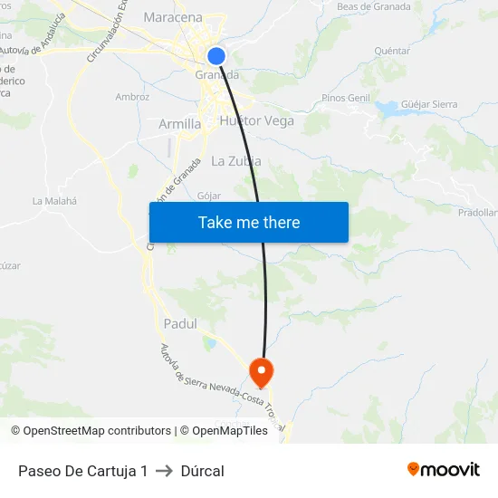 Paseo De Cartuja 1 to Dúrcal map