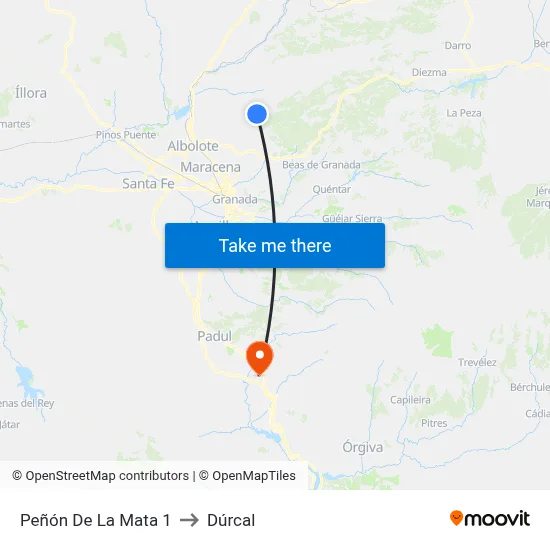 Peñón De La Mata 1 to Dúrcal map