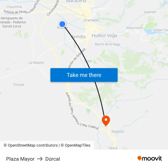 Plaza Mayor to Dúrcal map