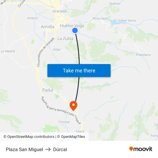 Plaza San Miguel to Dúrcal map