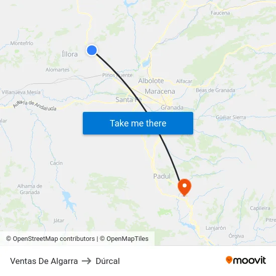 Ventas De Algarra to Dúrcal map