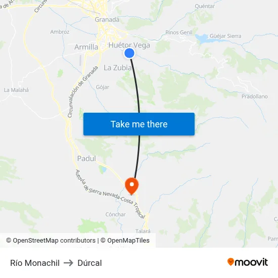 Río Monachil to Dúrcal map