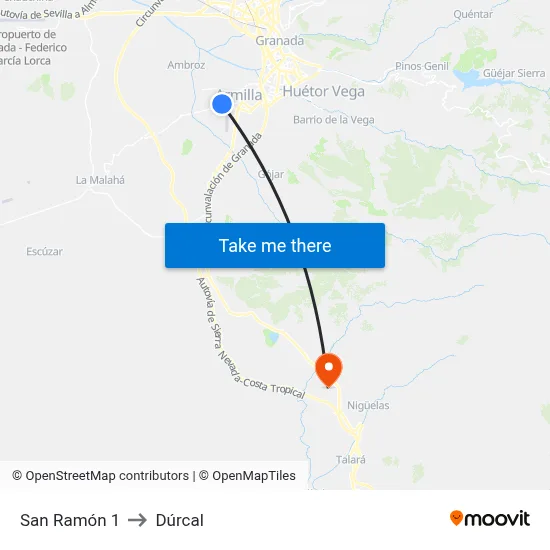San Ramón 1 to Dúrcal map
