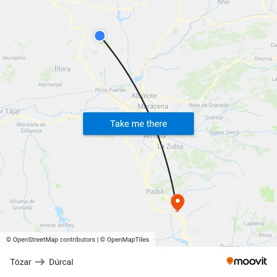 Tózar to Dúrcal map