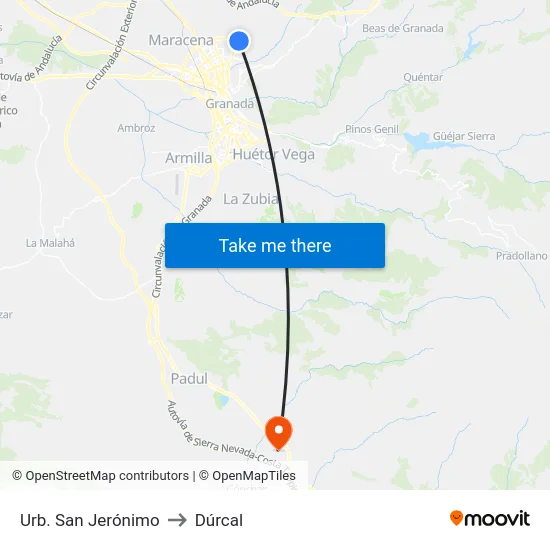 Urb. San Jerónimo to Dúrcal map
