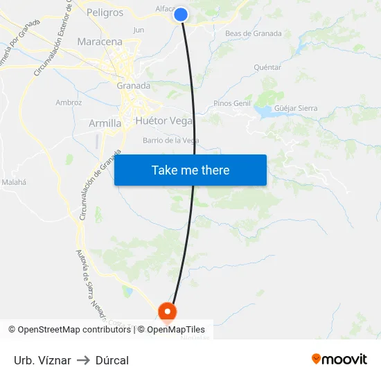 Urb. Víznar to Dúrcal map