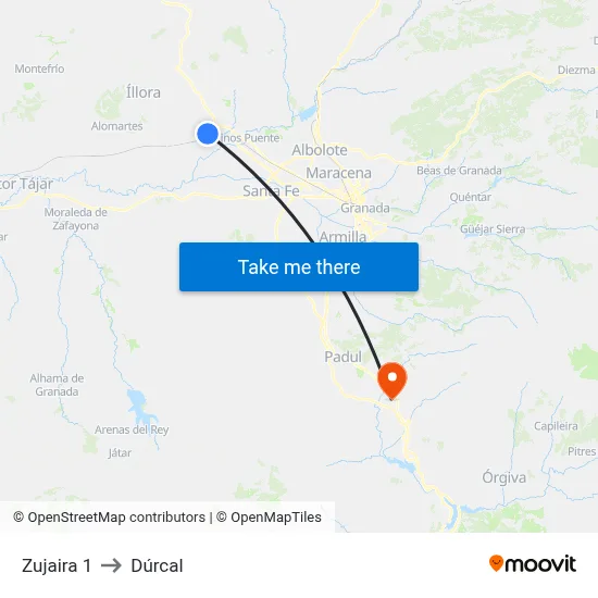 Zujaira 1 to Dúrcal map