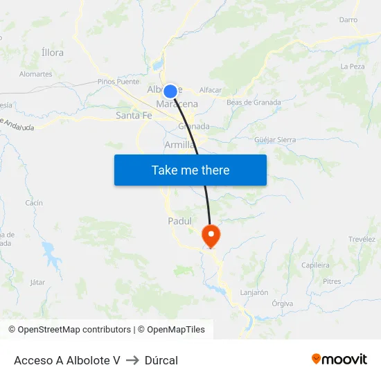 Acceso A Albolote V to Dúrcal map