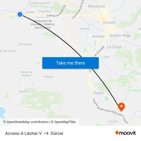 Acceso A Láchar V to Dúrcal map