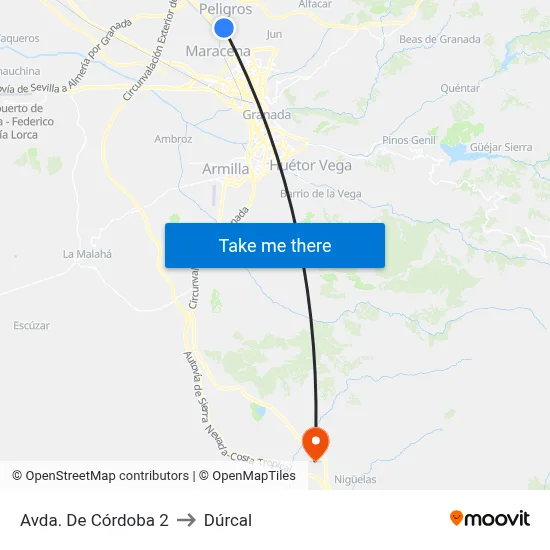 Avda. De Córdoba 2 to Dúrcal map