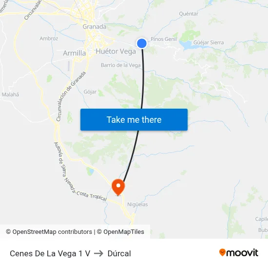 Cenes De La Vega 1 V to Dúrcal map