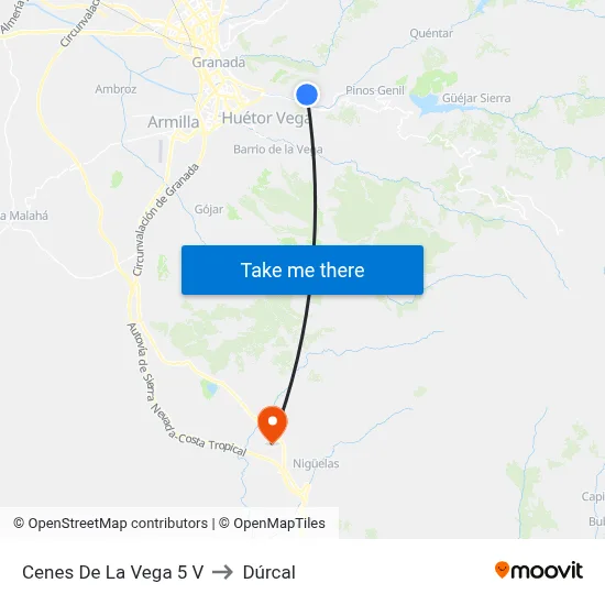 Cenes De La Vega 5 V to Dúrcal map