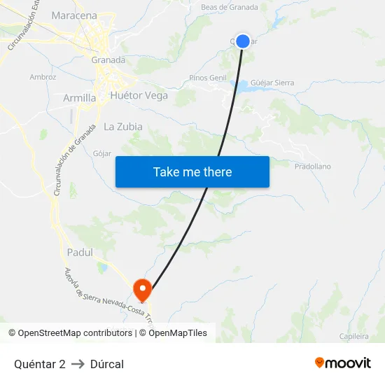 Quéntar 2 to Dúrcal map