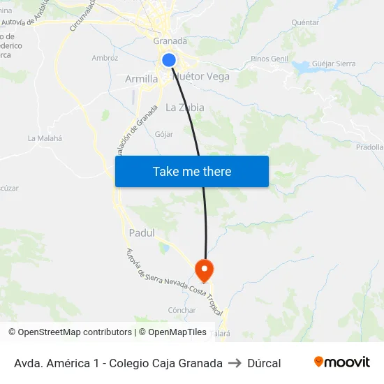 Avda. América 1 - Colegio Caja Granada to Dúrcal map