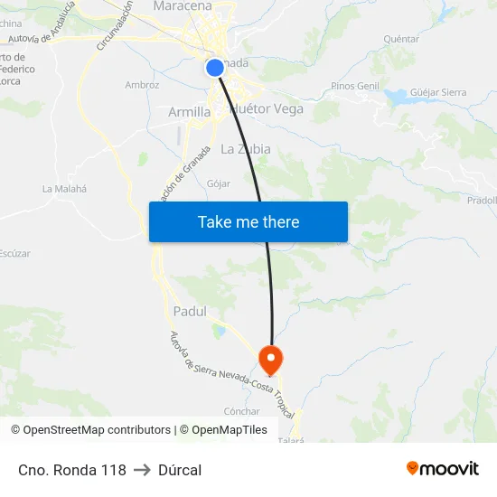 Cno. Ronda 118 to Dúrcal map