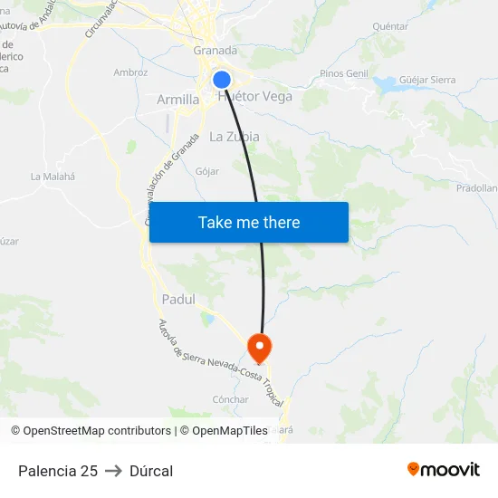 Palencia 25 to Dúrcal map
