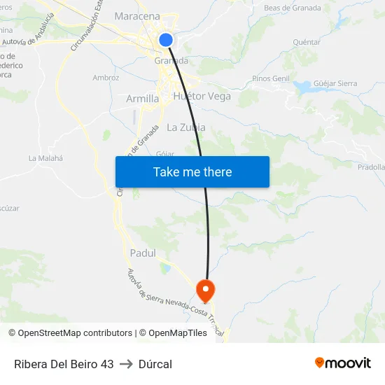 Ribera Del Beiro 43 to Dúrcal map