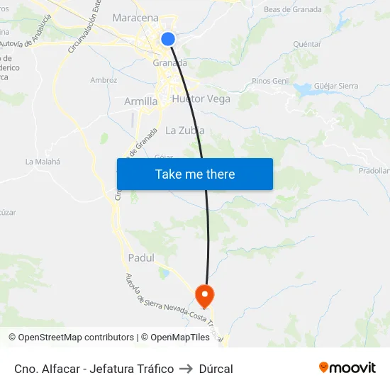 Cno. Alfacar - Jefatura Tráfico to Dúrcal map