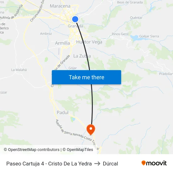 Paseo Cartuja 4 - Cristo De La Yedra to Dúrcal map