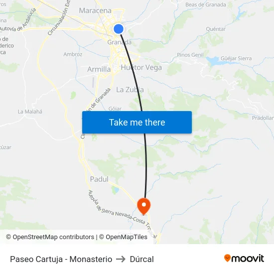 Paseo Cartuja - Monasterio to Dúrcal map