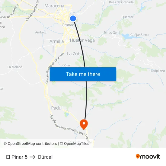 El Pinar 5 to Dúrcal map