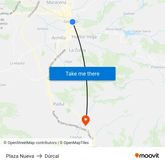 Plaza Nueva to Dúrcal map