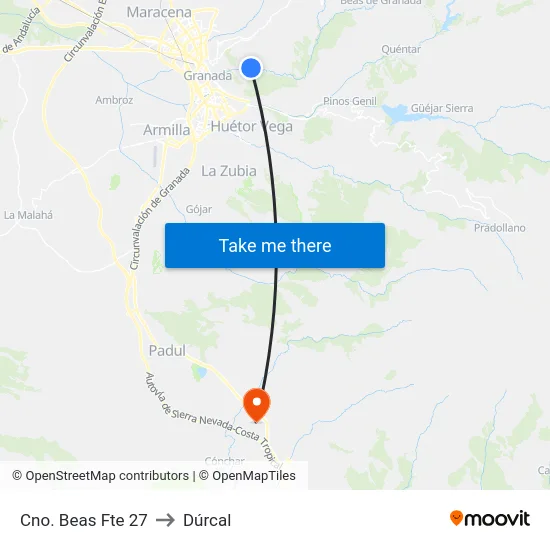 Cno. Beas Fte 27 to Dúrcal map