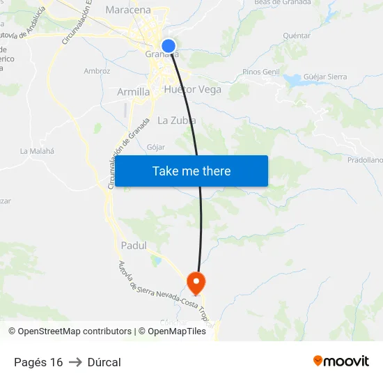 Pagés 16 to Dúrcal map