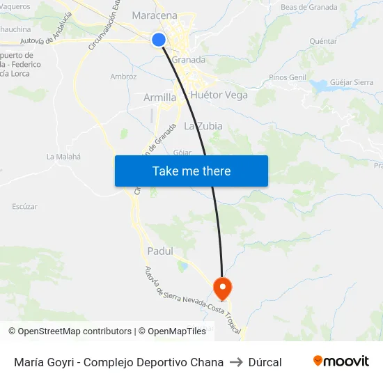 María Goyri - Complejo Deportivo Chana to Dúrcal map