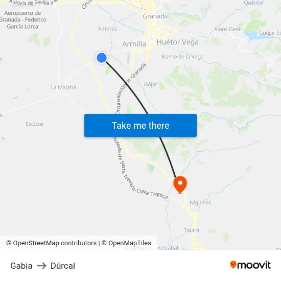 Gabia to Dúrcal map