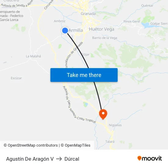 Agustín De Aragón V to Dúrcal map