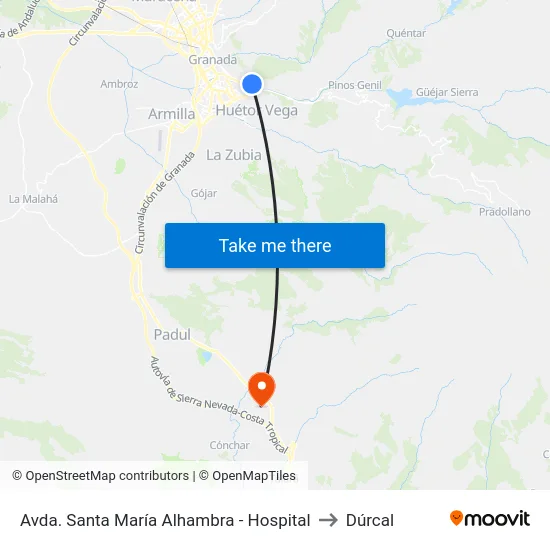 Avda. Santa María Alhambra - Hospital to Dúrcal map
