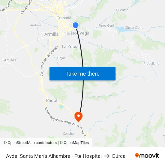Avda. Santa María Alhambra - Fte Hospital to Dúrcal map