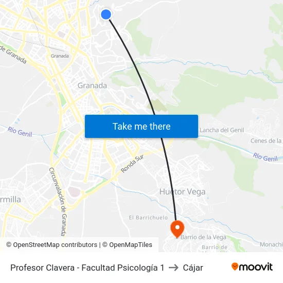 Profesor Clavera - Facultad Psicología 1 to Cájar map